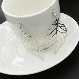 Simple Elegant Silver Tone Hollow Leaf Earrings